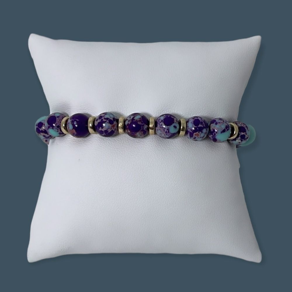 NWT Wool + Pepper Co. Turquoise/Purple & Gold Beaded Bracelet